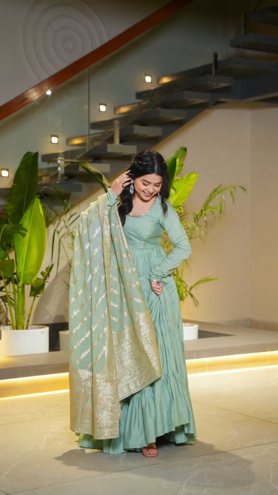 Premium Quality Roman Silk Gown Anarkali Suit Set