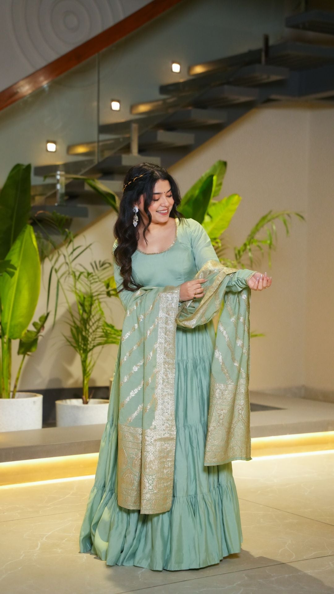 Premium Quality Roman Silk Gown Anarkali Suit Set