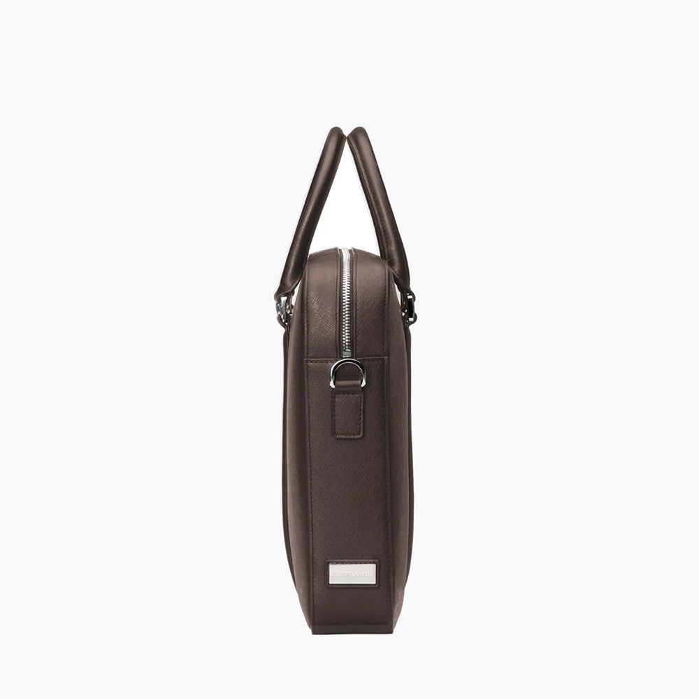 Manhattan Leather Briefcase - Brown & Racing Red