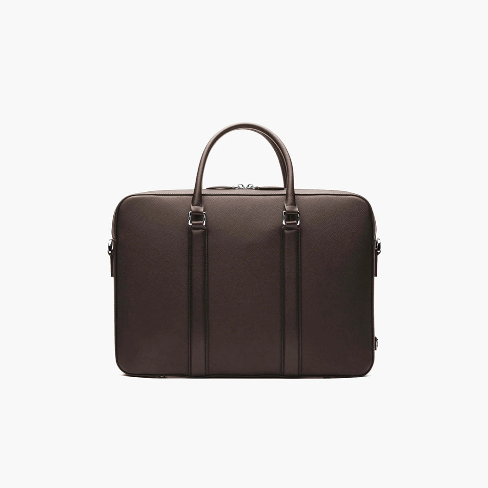 Manhattan Leather Briefcase - Brown & Racing Red