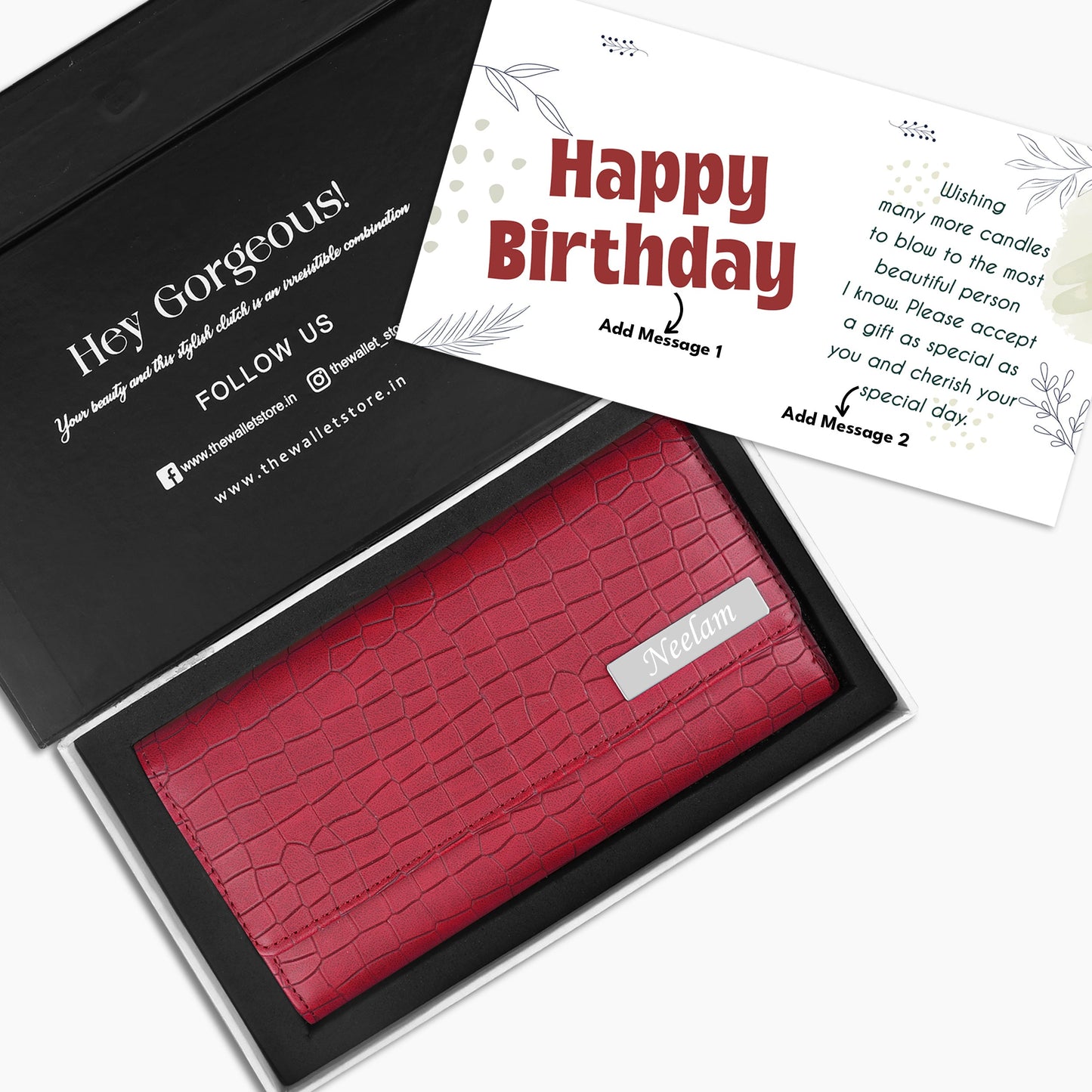 Personalized Croco Design Clutch With Name & Message Card