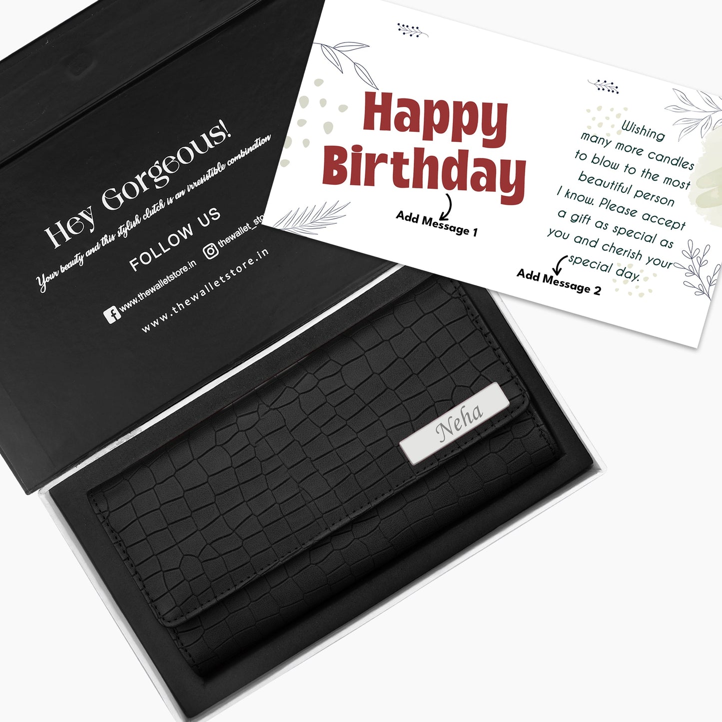 Personalized Croco Design Clutch With Name & Message Card