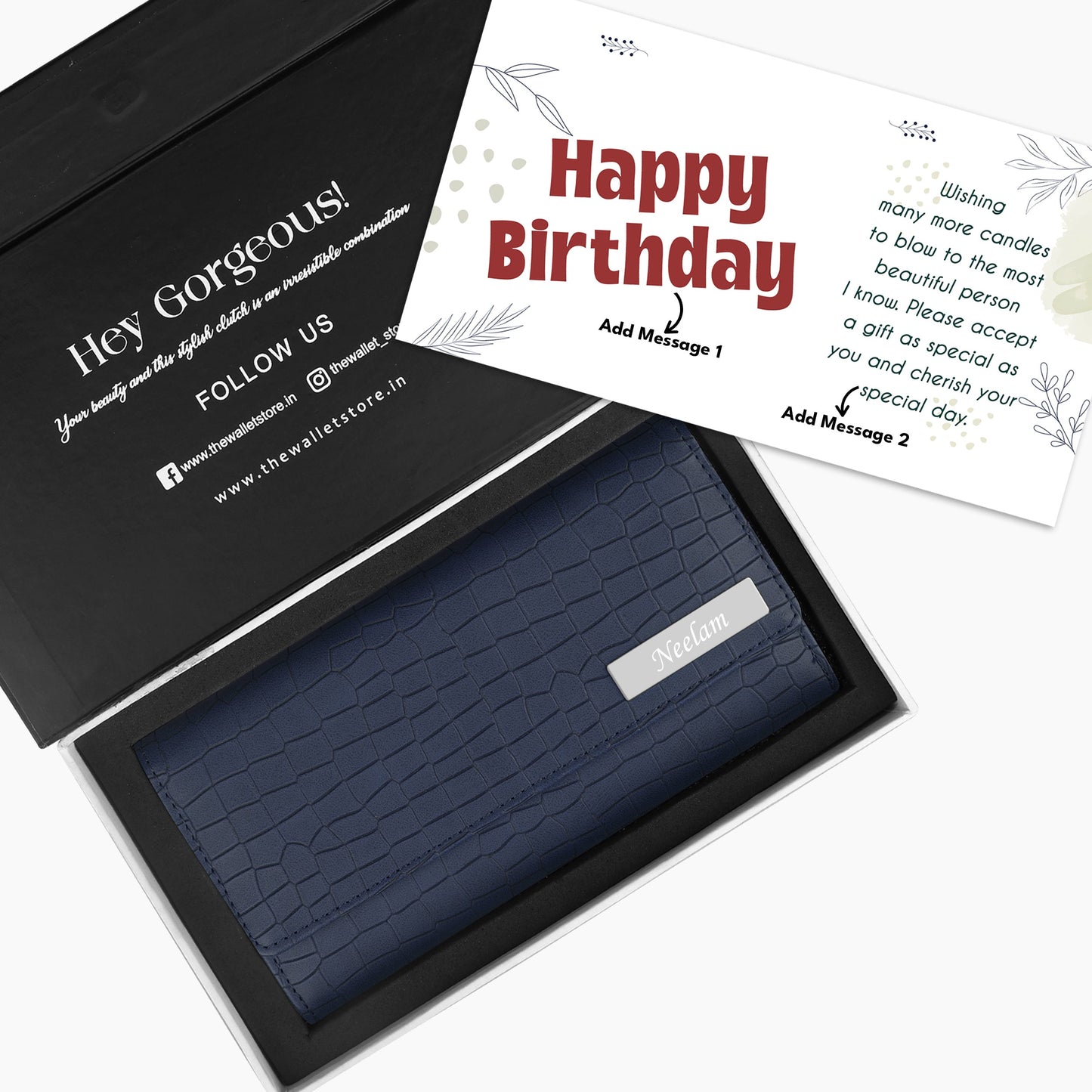 Personalized Croco Design Clutch With Name & Message Card
