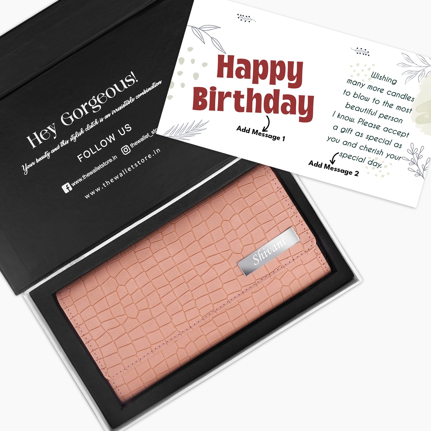 Personalized Croco Design Clutch With Name & Message Card