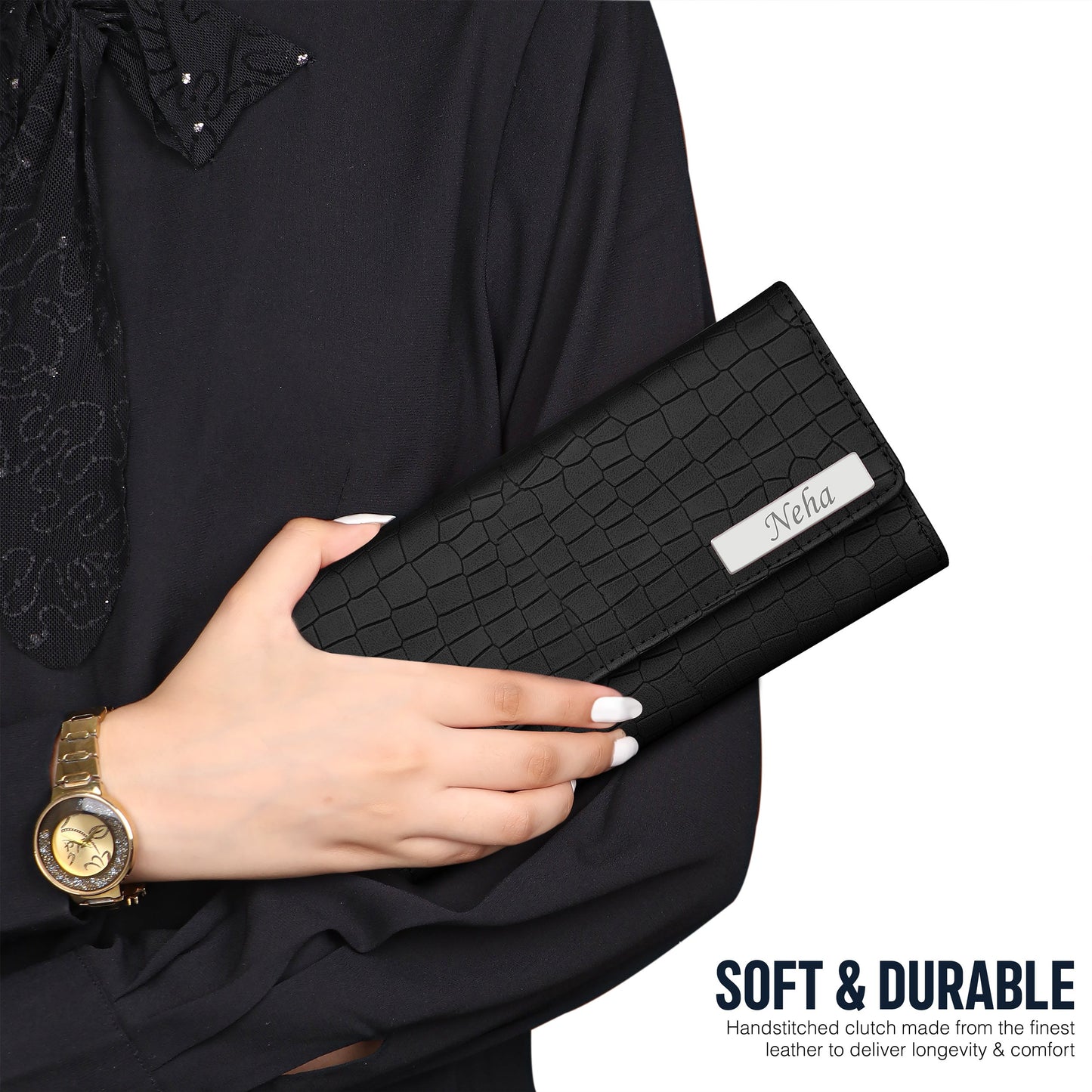Personalized Croco Design Clutch With Name & Message Card