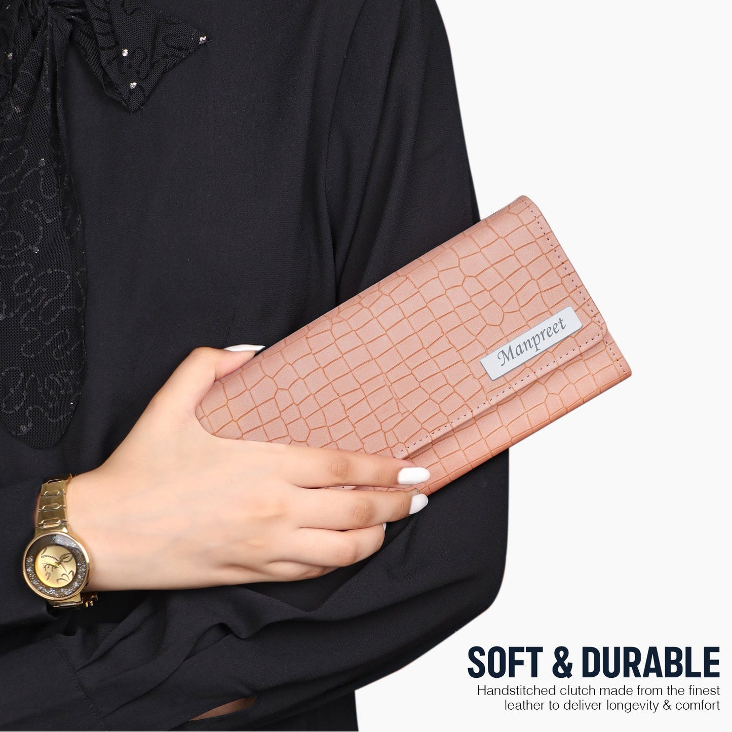 Personalized Croco Design Clutch With Name & Message Card