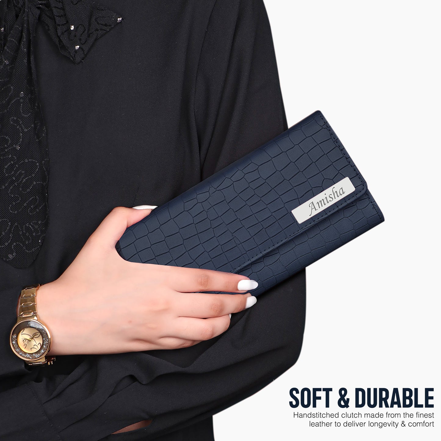 Personalized Croco Design Clutch With Name & Message Card