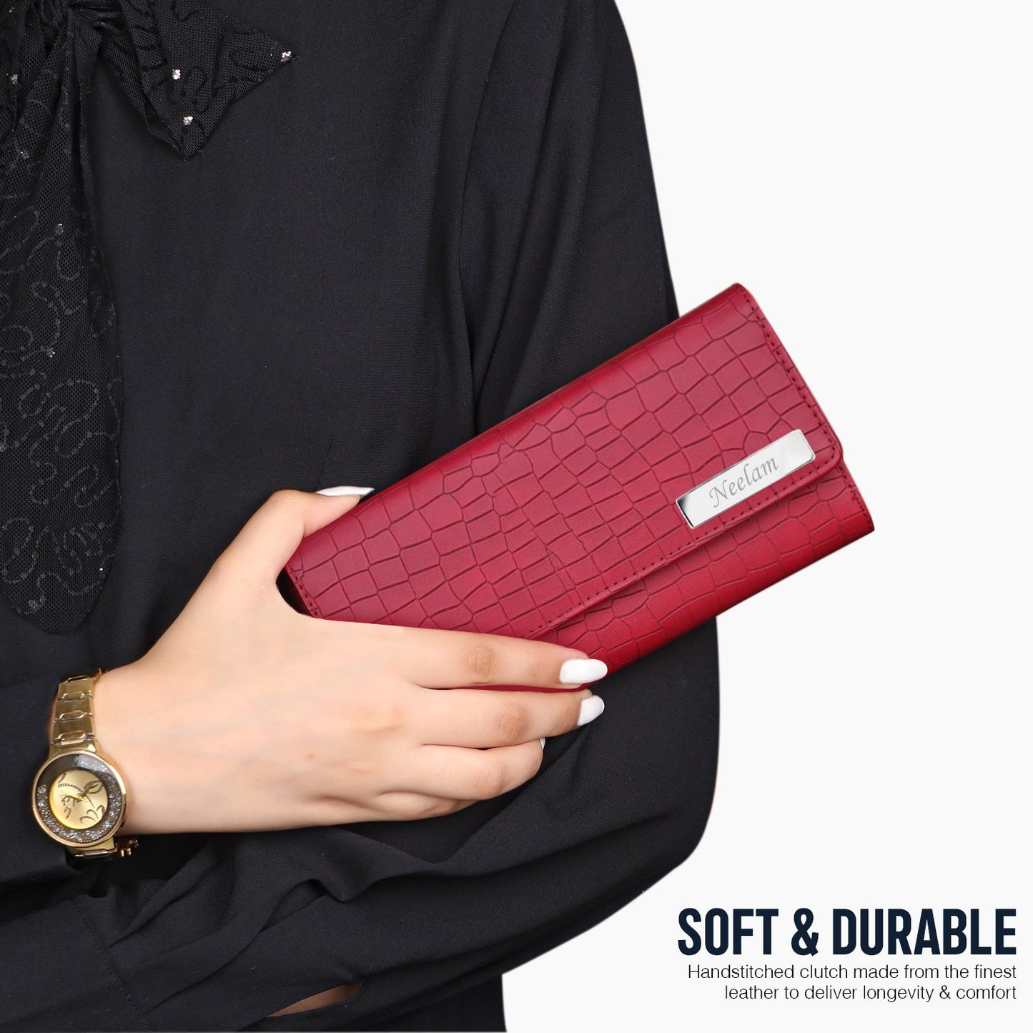 Personalized Croco Design Clutch With Name & Message Card