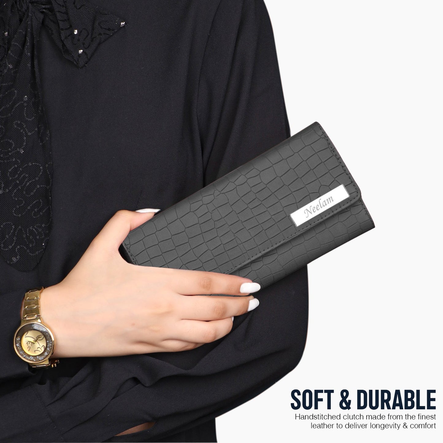 Personalized Croco Design Clutch With Name & Message Card