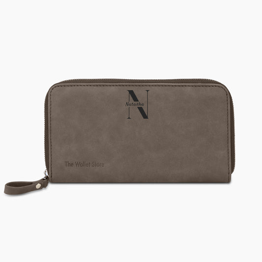Personalized Suede Leather Zipper Clutch For Her
