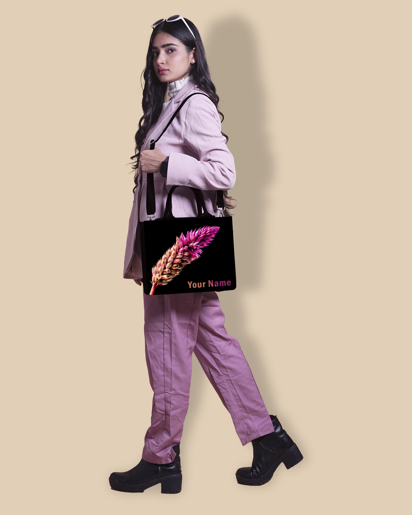 Beautiful Flower Design Up Embossed On Glossy Leather Personalized small Tote Bag