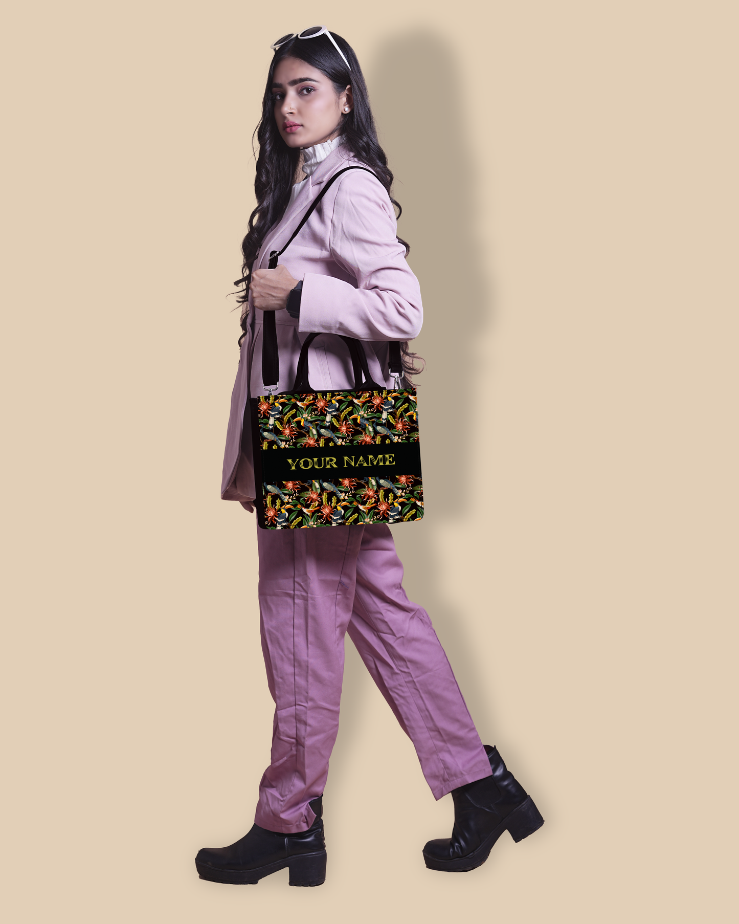 Customized small Tote Bag Designed with Hornbill , Carens Birds And Tropical Flowers