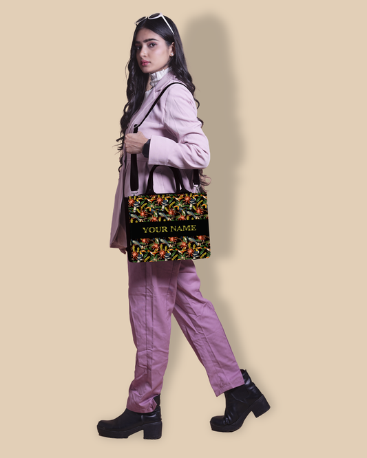 Customized small Tote Bag Designed with Hornbill , Carens Birds And Tropical Flowers