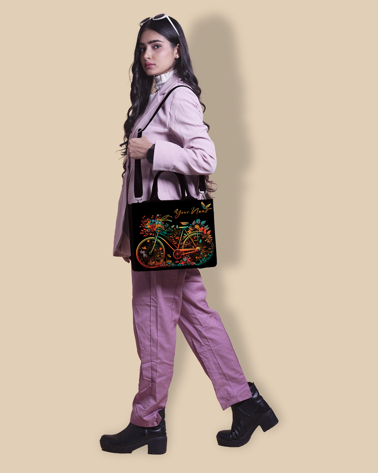 Customized small Tote Bag Designed With Growing Nature On Colorful Bicycle