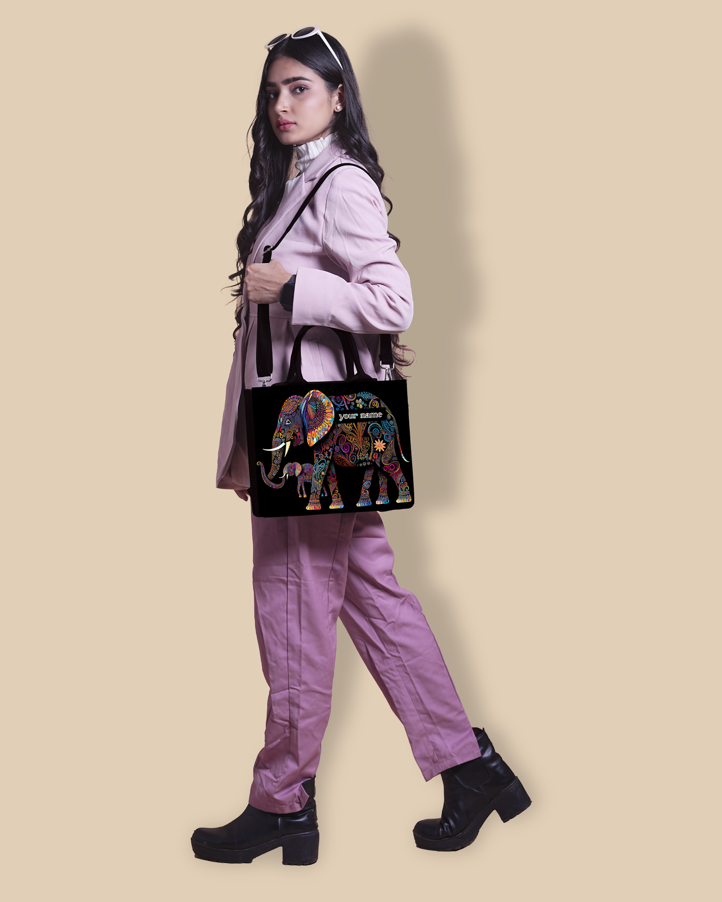 Customized small Tote Bag Designed with Baby And Mother Elephant Pattern