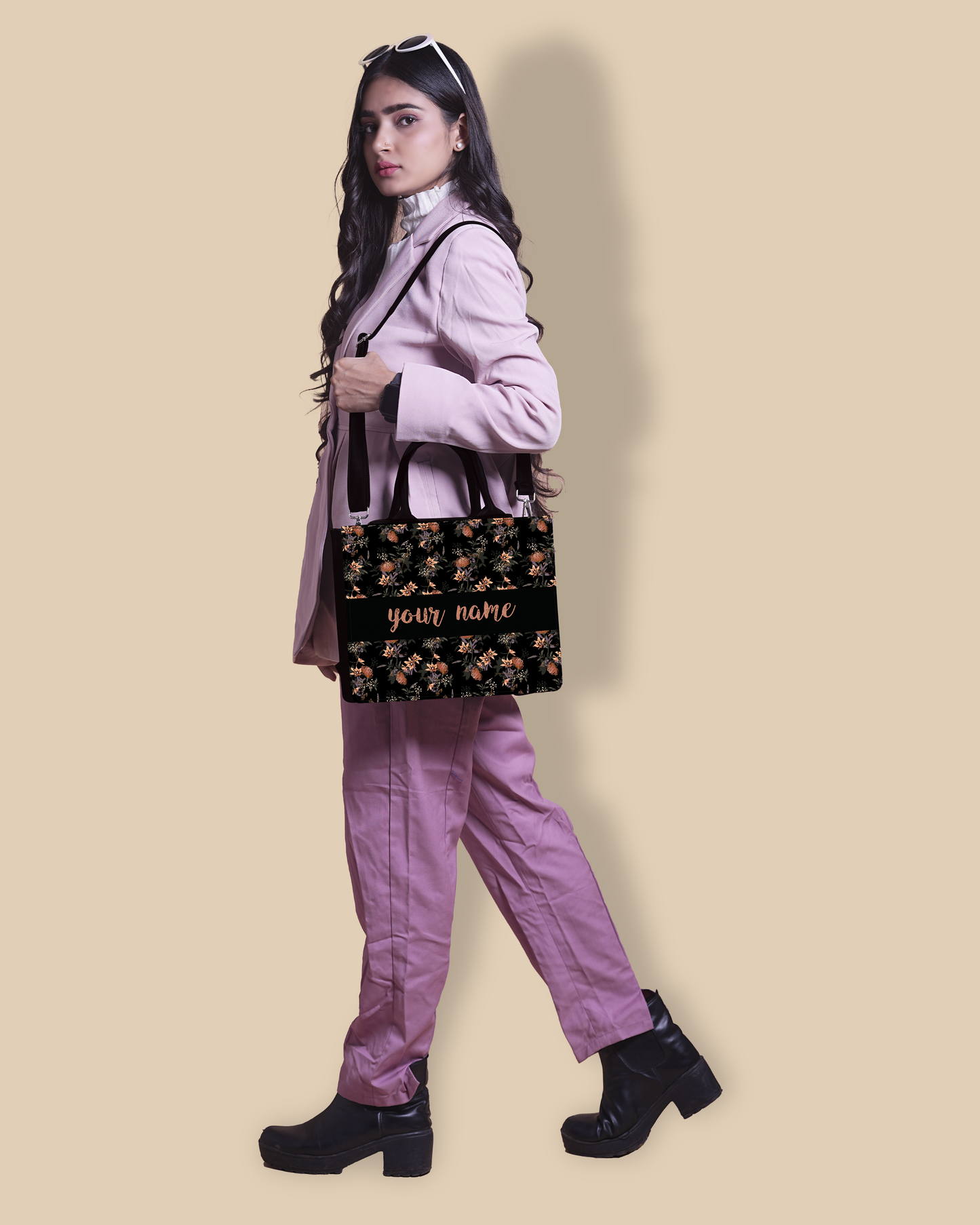 Customized small Tote Bag Designed with Decorative Blooming Flower Plant Patter