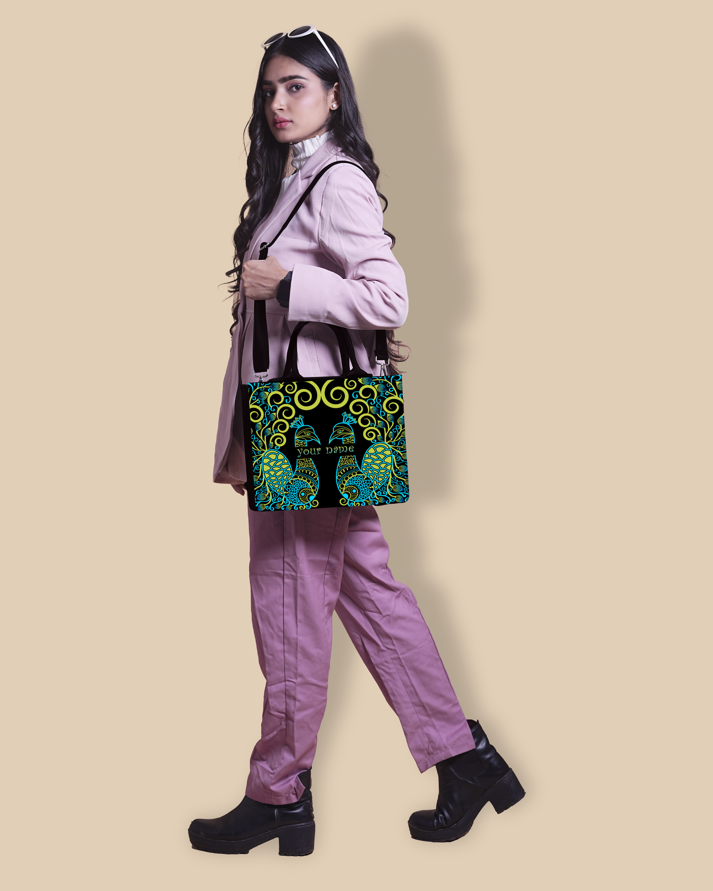 Customized small Tote Bag Designed with Emboss Colorful Peacocks