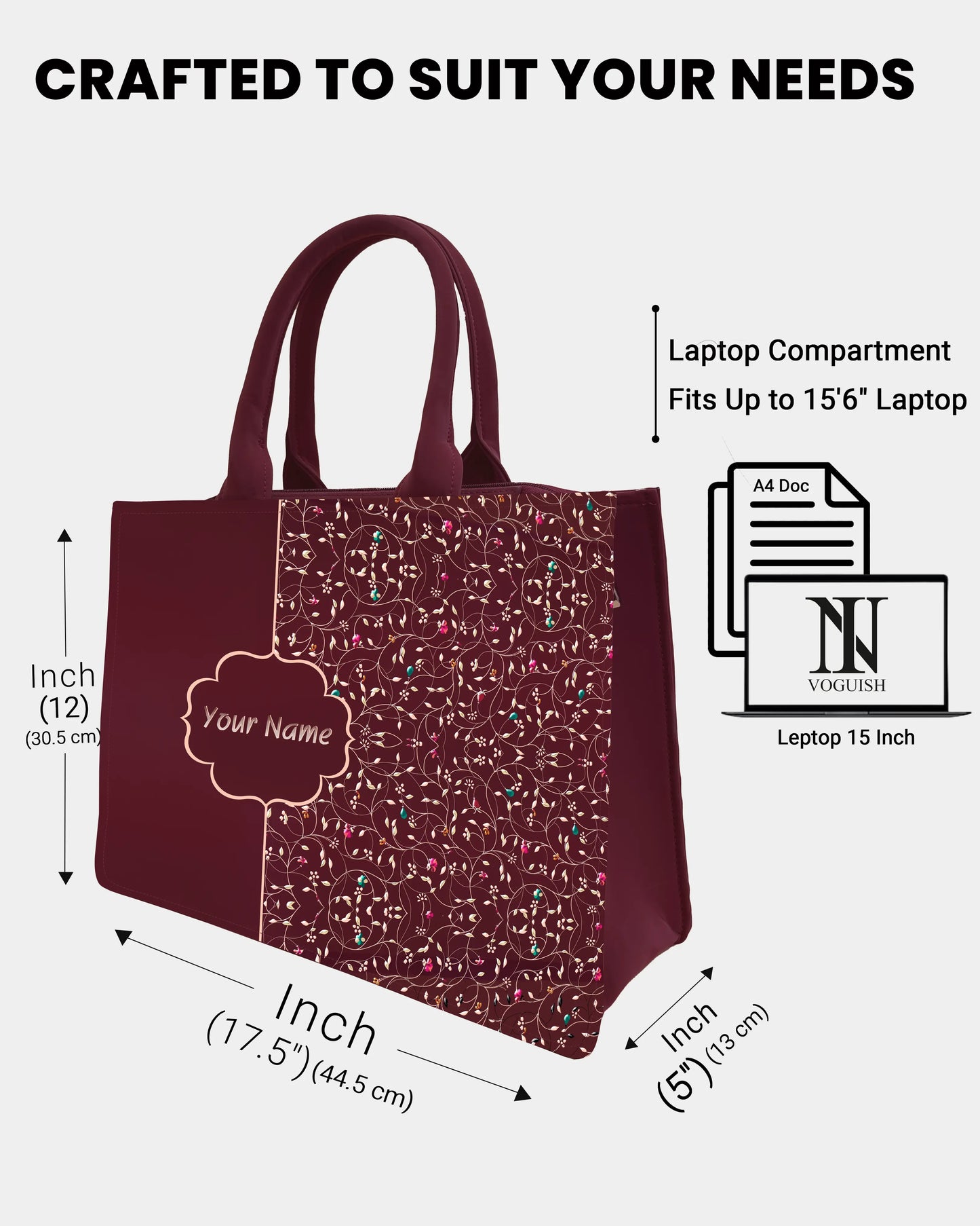 Rose Royale  Embossed Customized Tote Bag - Wine