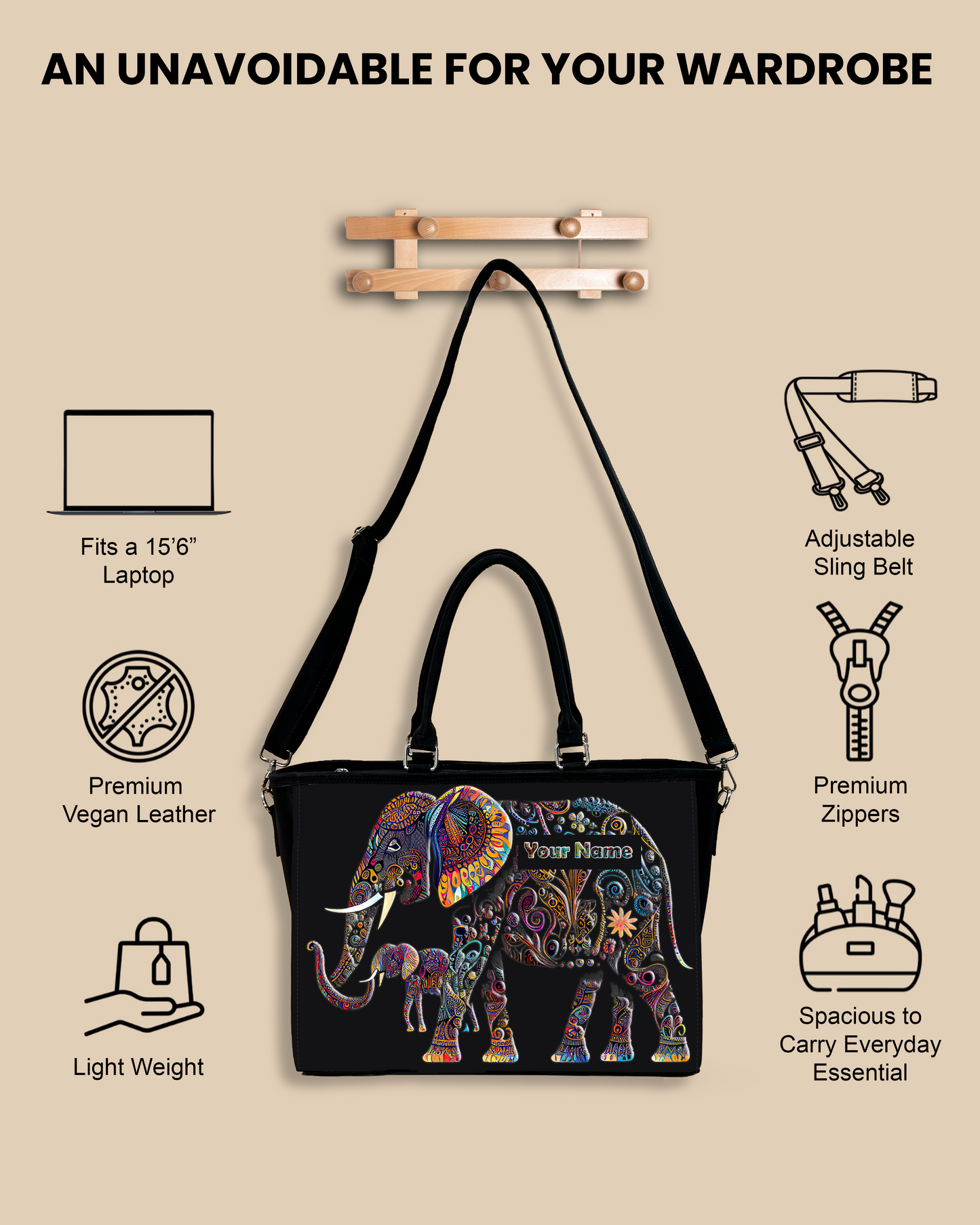 Baby And Mother Elephant Pattern Oversized Tote