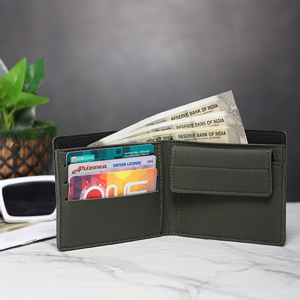 Personalized Men's Wallet With Charm Olive Green