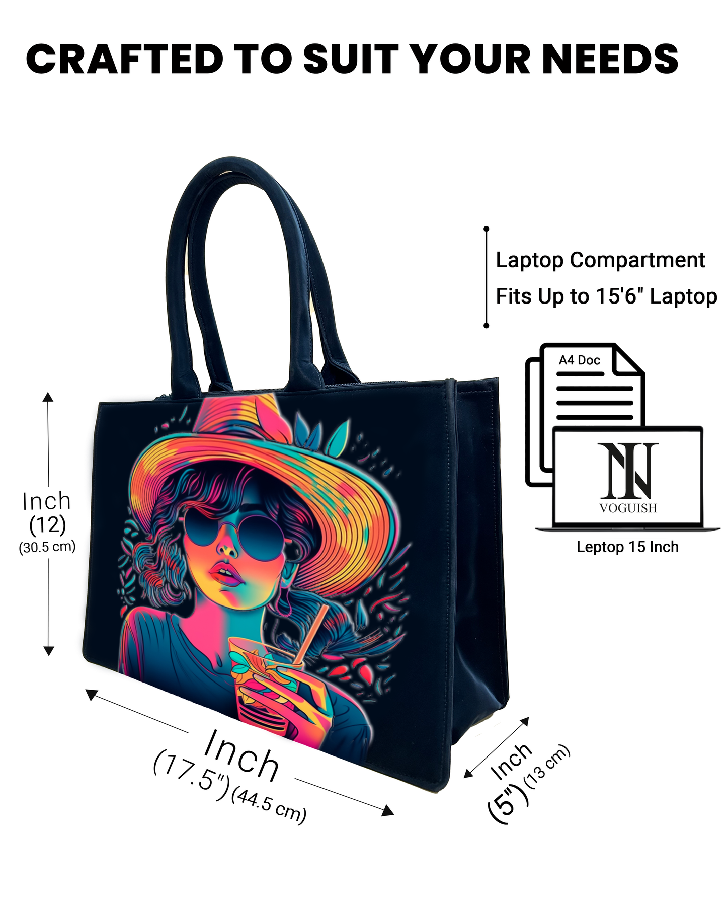 In Voguish Tote Bag Embossed designed with neon ledy