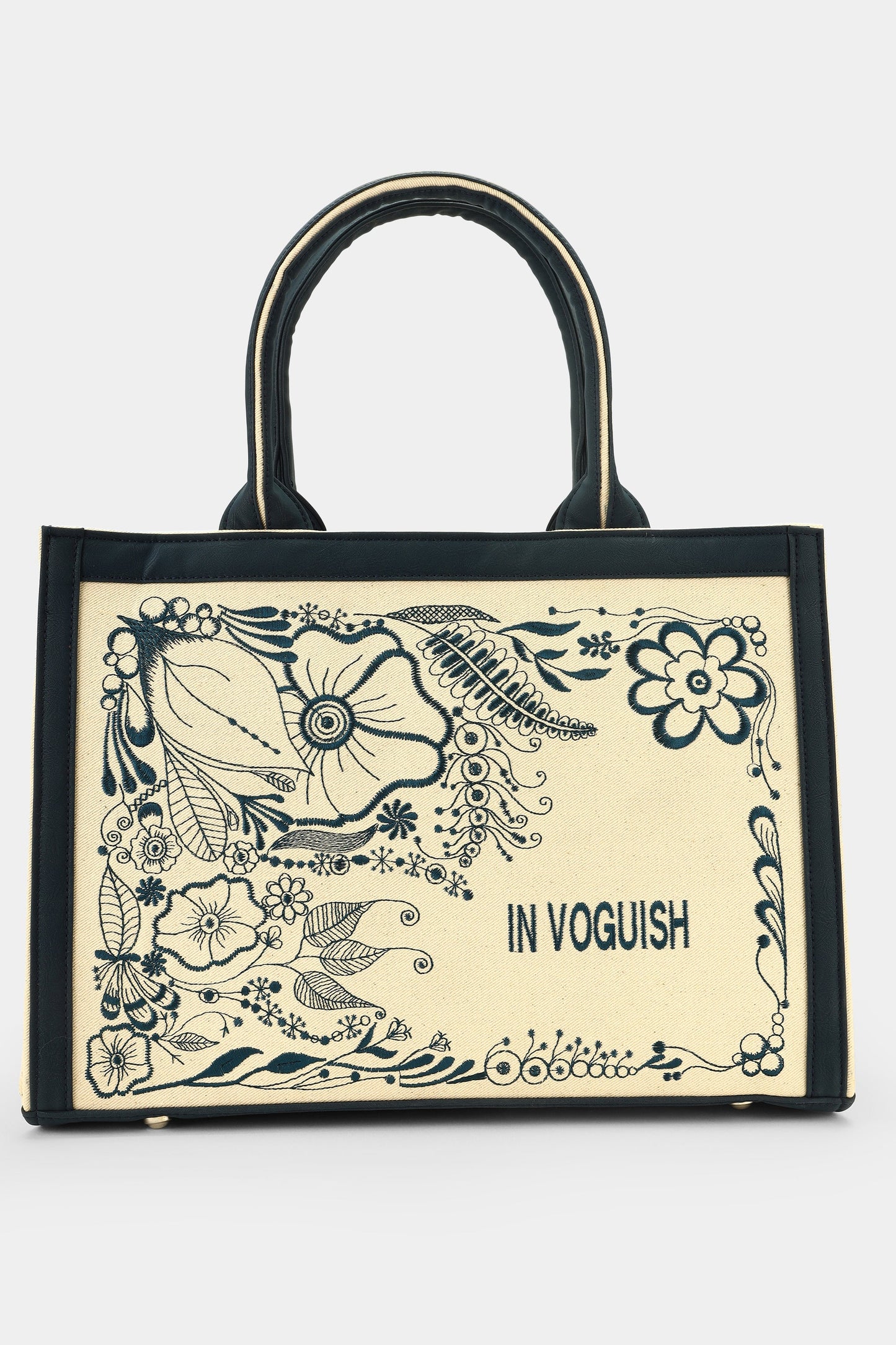 Customized Canvas Denim Embroidered doodle and Zentangle art Designer Tote Bag