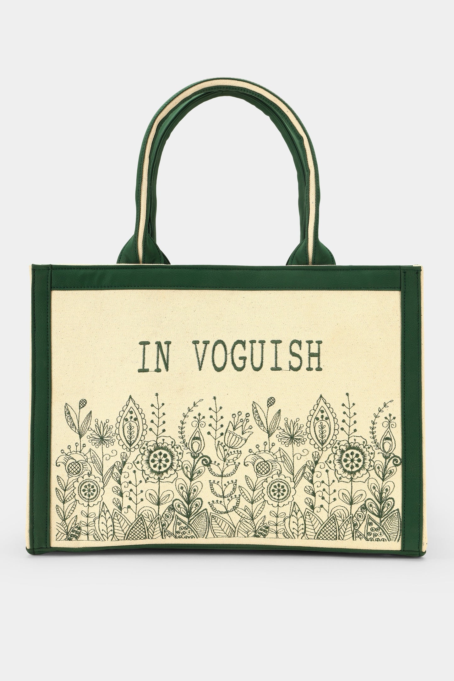Customized Canvas Denim Embroidered Designer Flowers Bag - Green