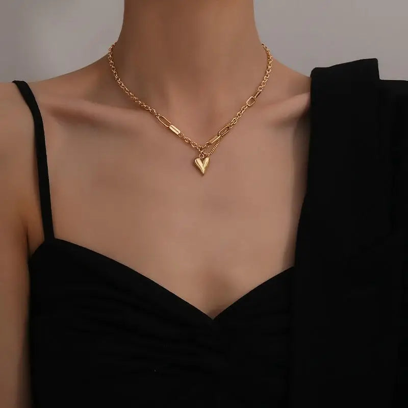 18K Gold Plated Anti-Tarnish Stainless Steel Romantic Heart Pendant Necklace For Women