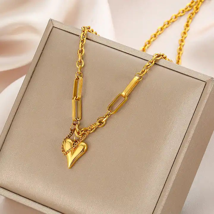 18K Gold Plated Anti-Tarnish Stainless Steel Romantic Heart Pendant Necklace For Women