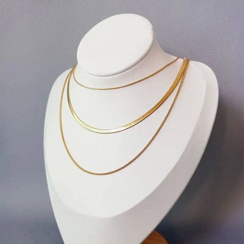 Anti-Tarnish 18K Gold Plated Stainless Steel Triple Layered Snake Chain Necklace