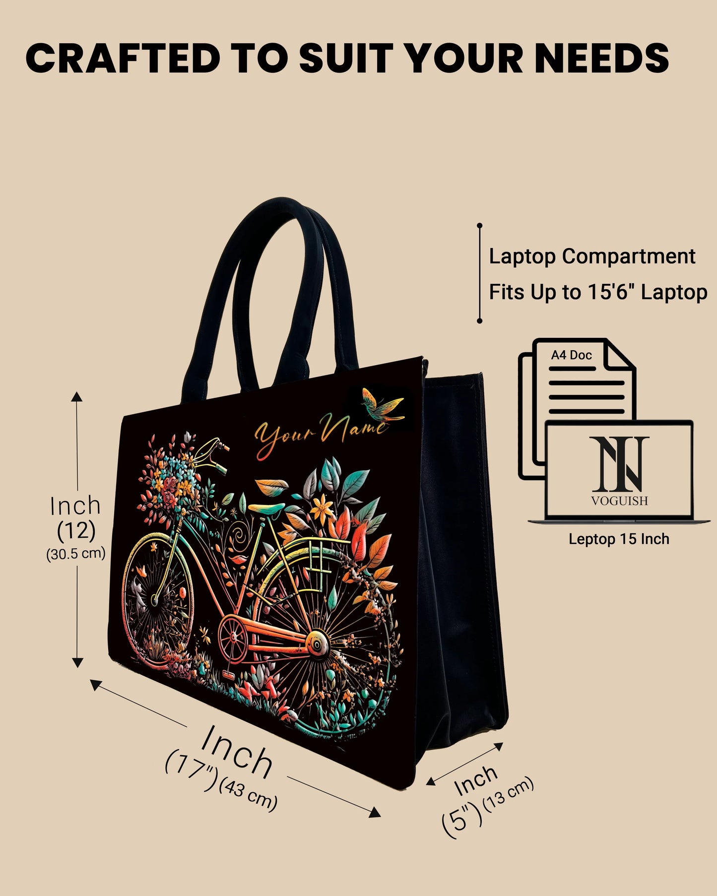 Customized Tote Bag Designed With Growing Nature On Colourfull Bicycle