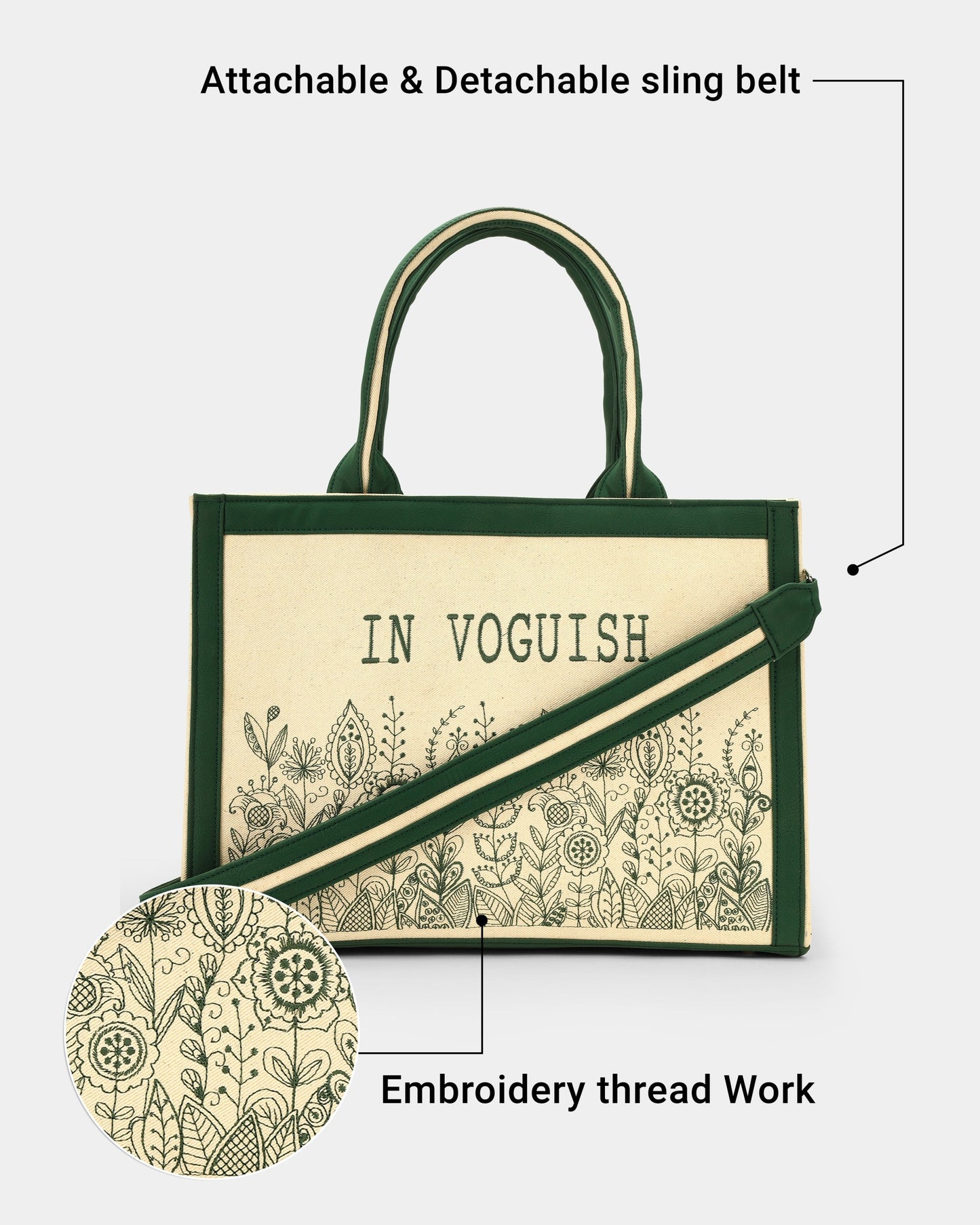 Customized Canvas Denim Embroidered Designer Flowers Bag - Green