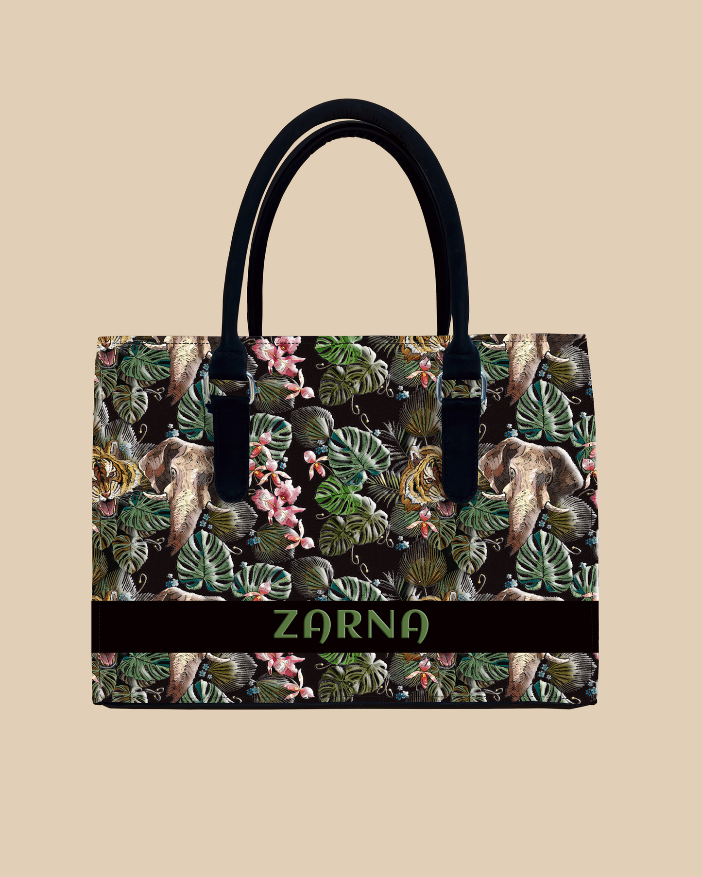 Palm Leaves, Tiger And Elephant Designer Sling Tote