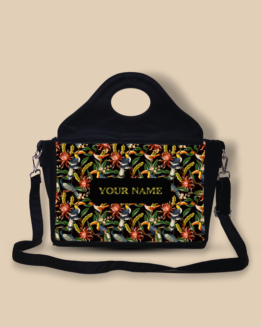 Customized Sling Purse Designed with Hornbill , Carens Birds And Tropical Flowers