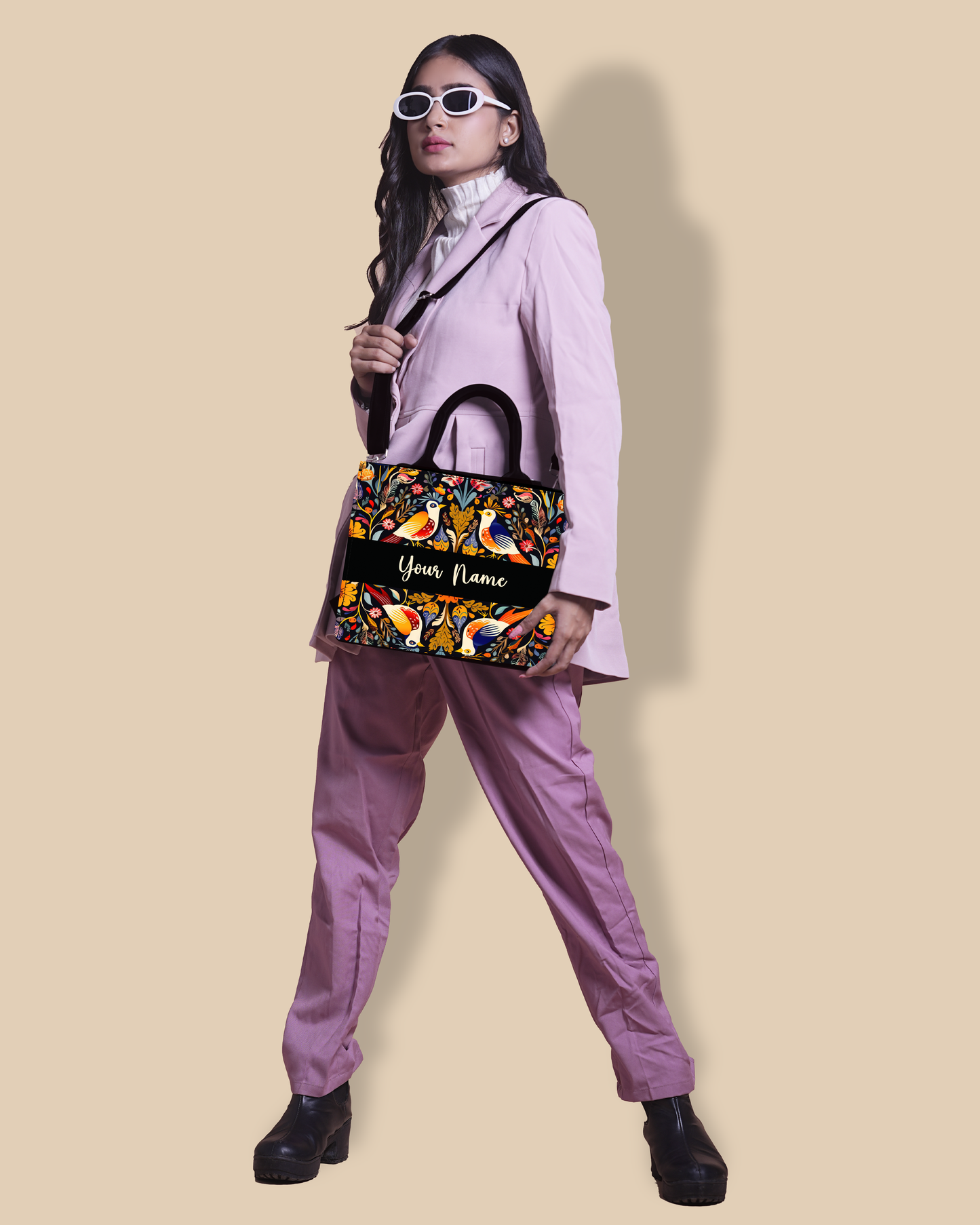 Customized small Tote Bag Designed With Beautiful Birds And Embellished Flowers