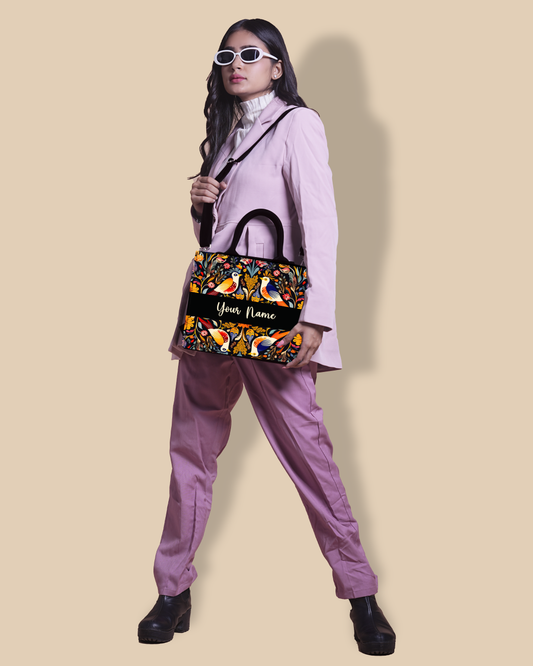 Customized small Tote Bag Designed With Beautiful Birds And Embellished Flowers