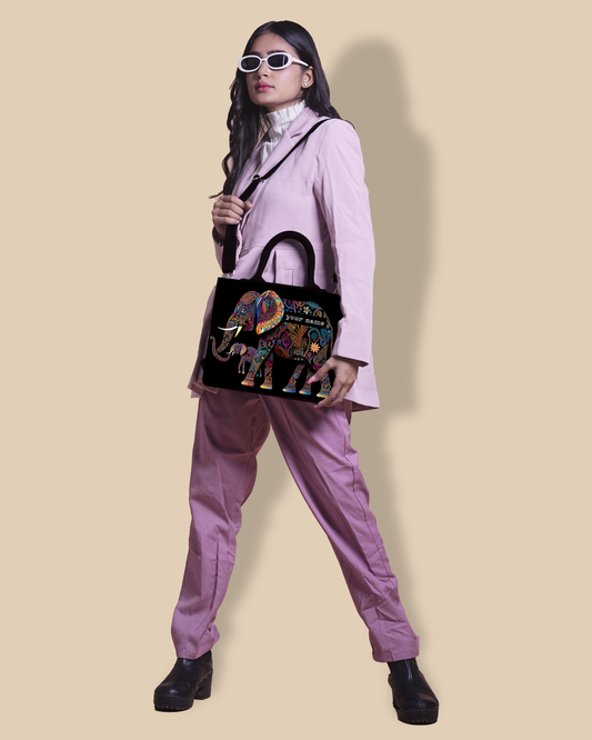 Customized small Tote Bag Designed with Baby And Mother Elephant Pattern