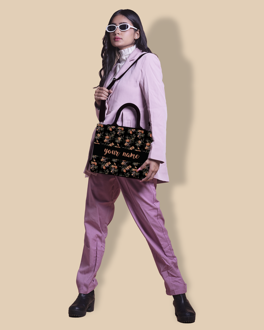Customized small Tote Bag Designed with Decorative Blooming Flower Plant Patter