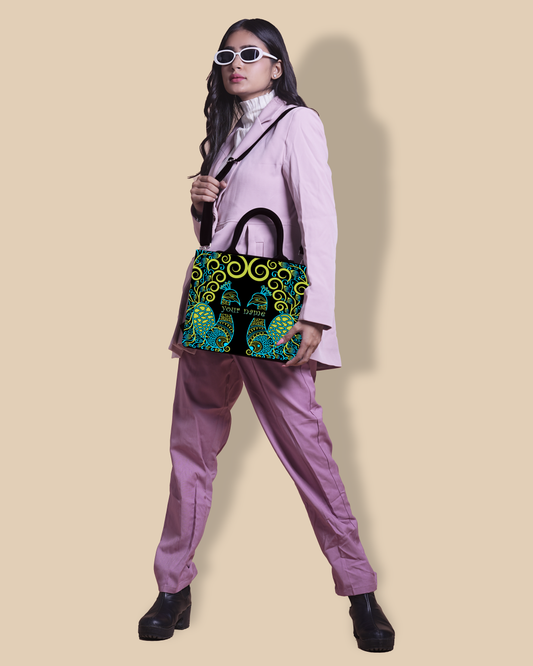 Customized small Tote Bag Designed with Emboss Colorful Peacocks