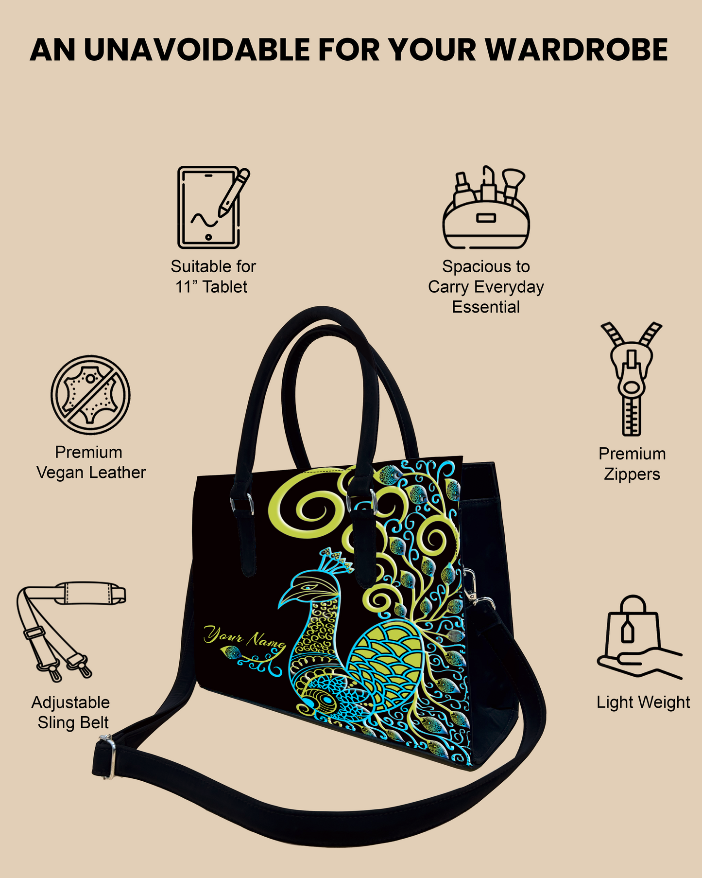 Artistic Mandala Peacock Designer Sling Tote