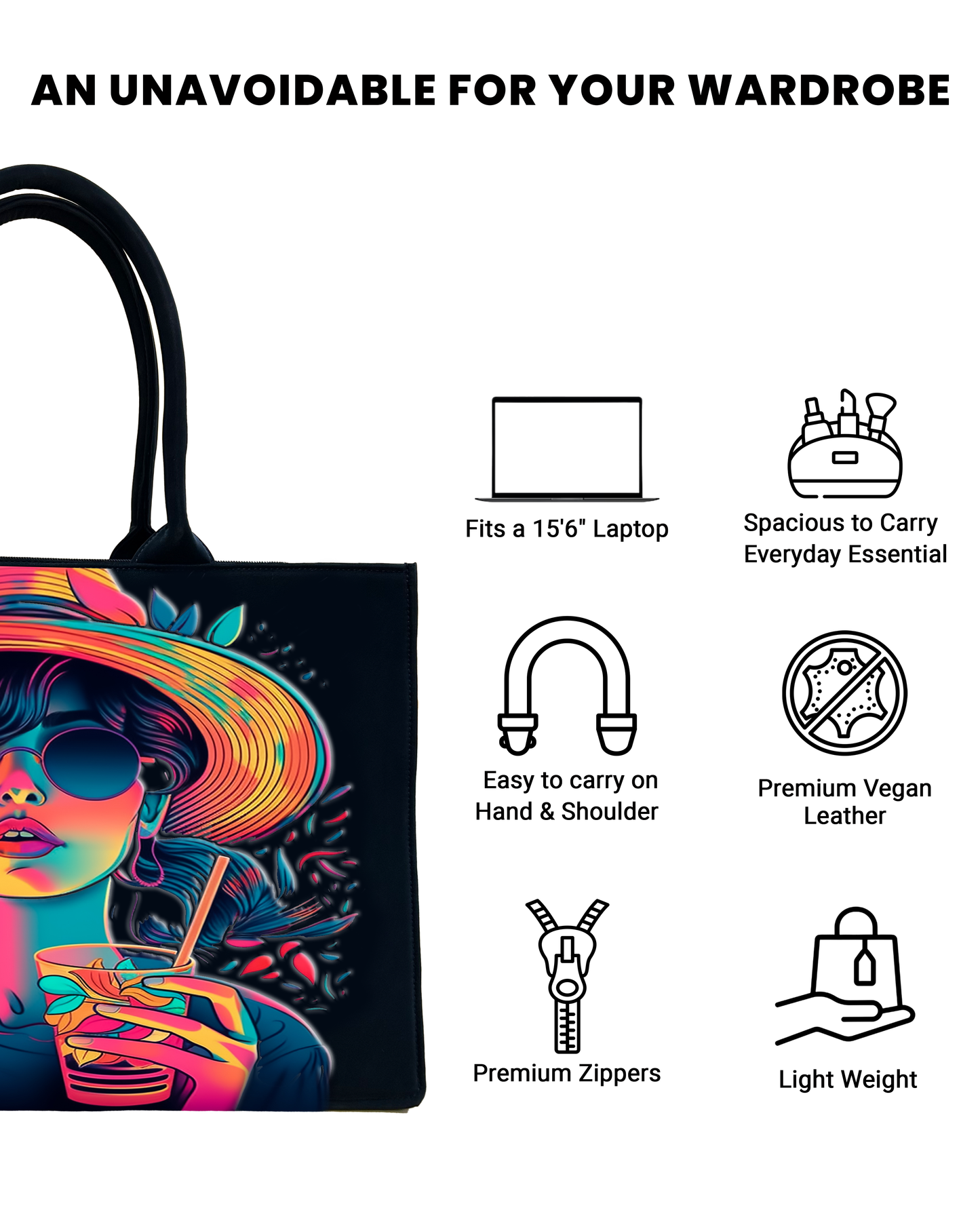 In Voguish Tote Bag Embossed designed with neon ledy