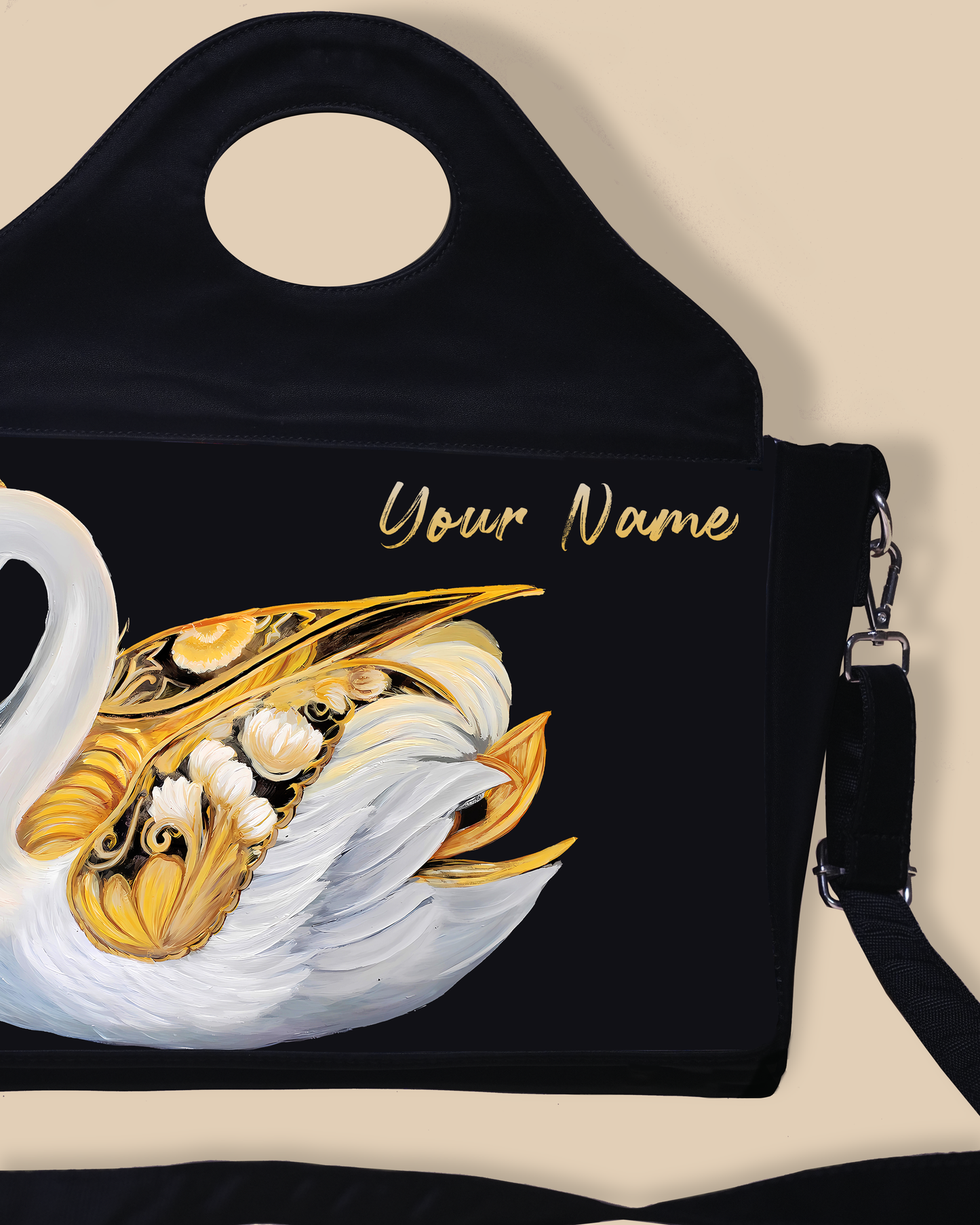 Customized Sling Purse Designed With Swans Birds Pattern