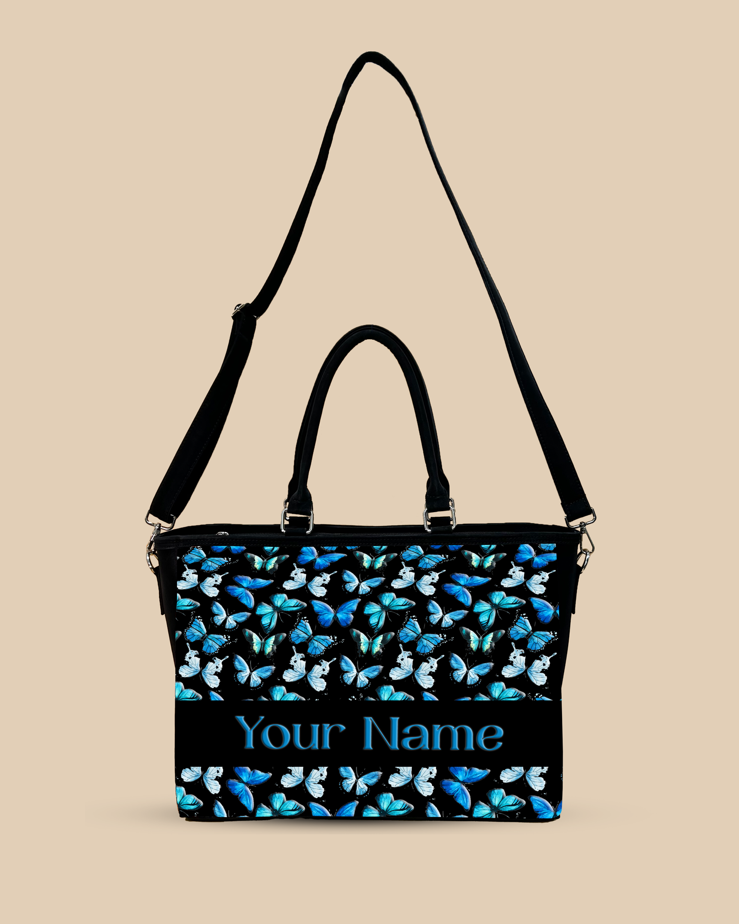 Blue Flying Butterflies Oversized Tote