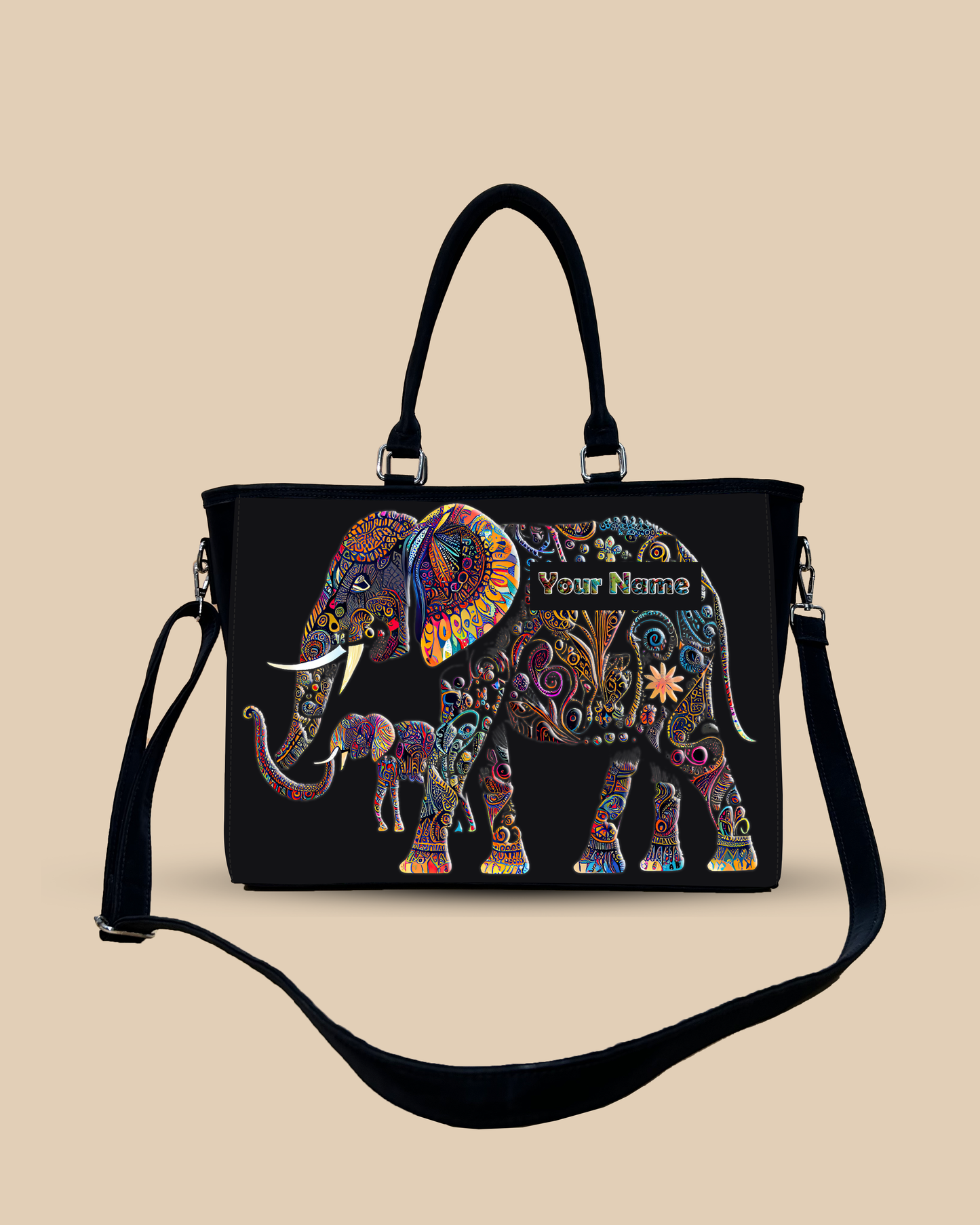 Baby And Mother Elephant Pattern Oversized Tote