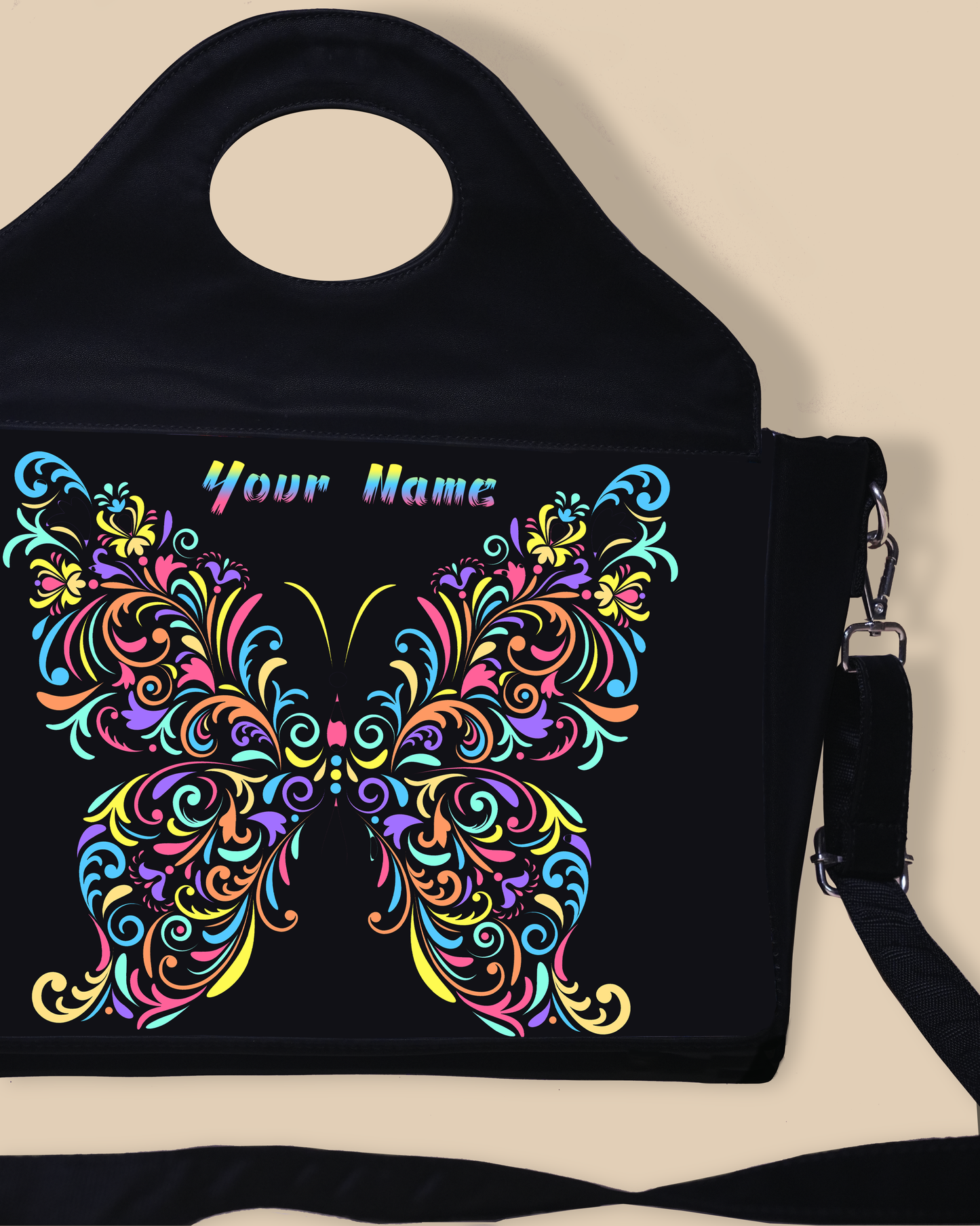 Customized Sling Purse Designed With Colorful butterfly Pattern