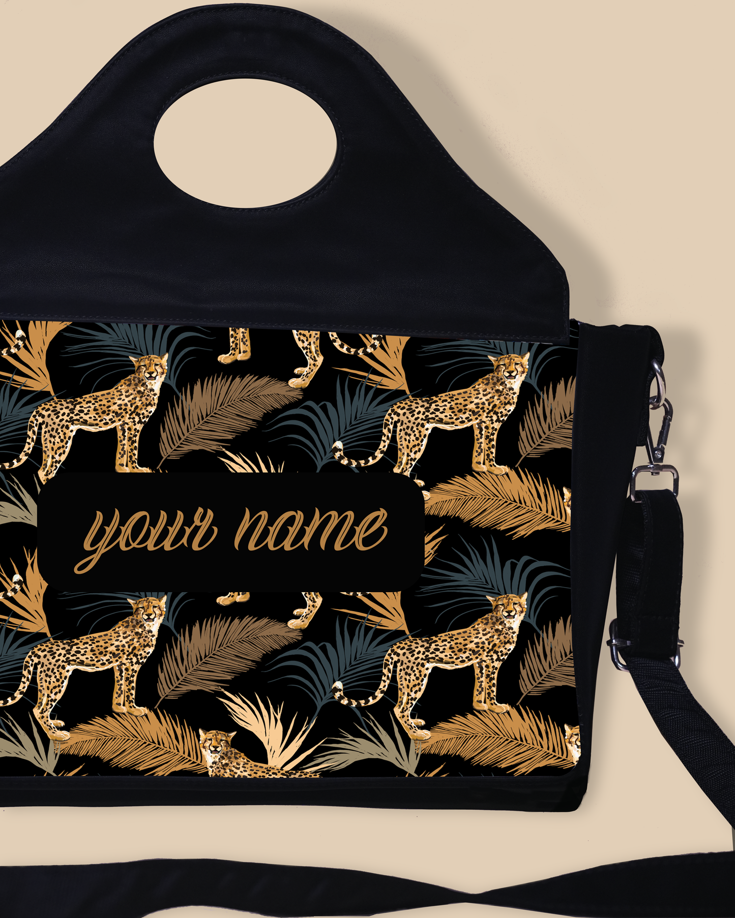 Customized Sling Purse Designed with Marine Pattern Background And Leopard Palms