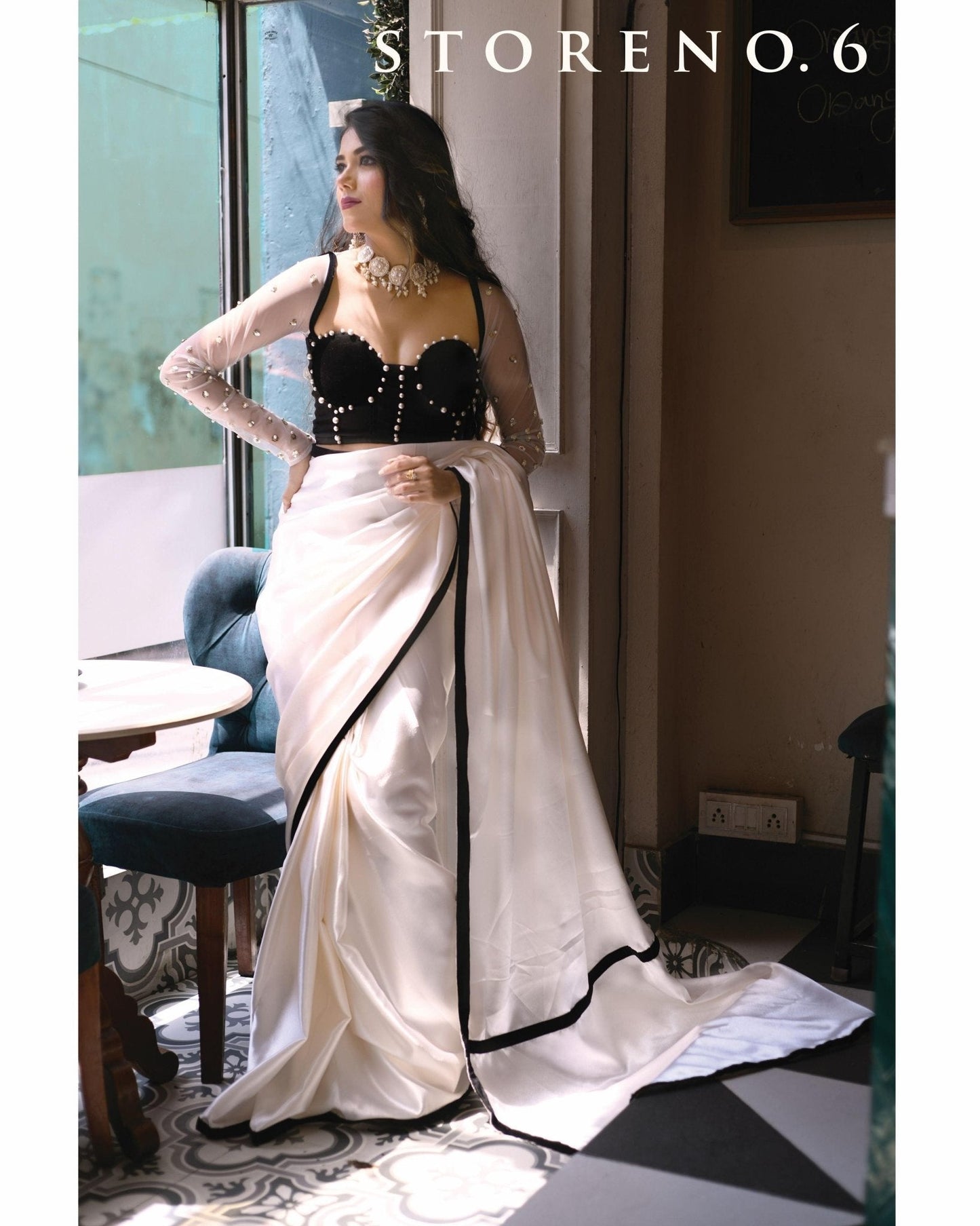 IVORY CREAM SILK SATIN SAREE