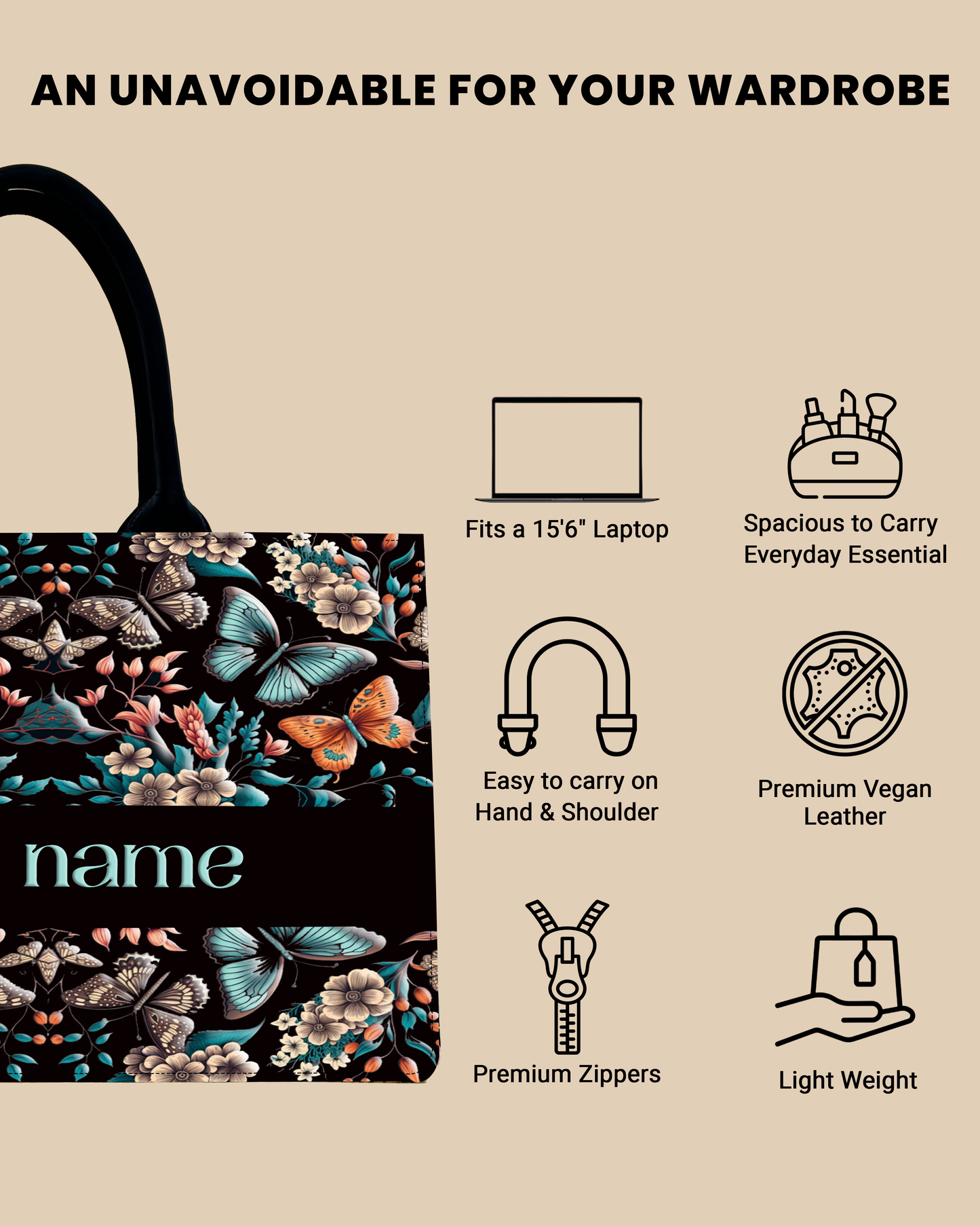 Customized Tote Bag  Designed with Beautiful Boho Butterflies With Flowers