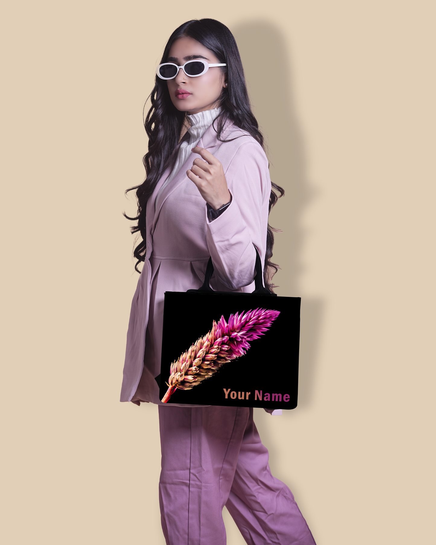 Beautiful Flower Design Up Embossed On Glossy Leather Personalized small Tote Bag