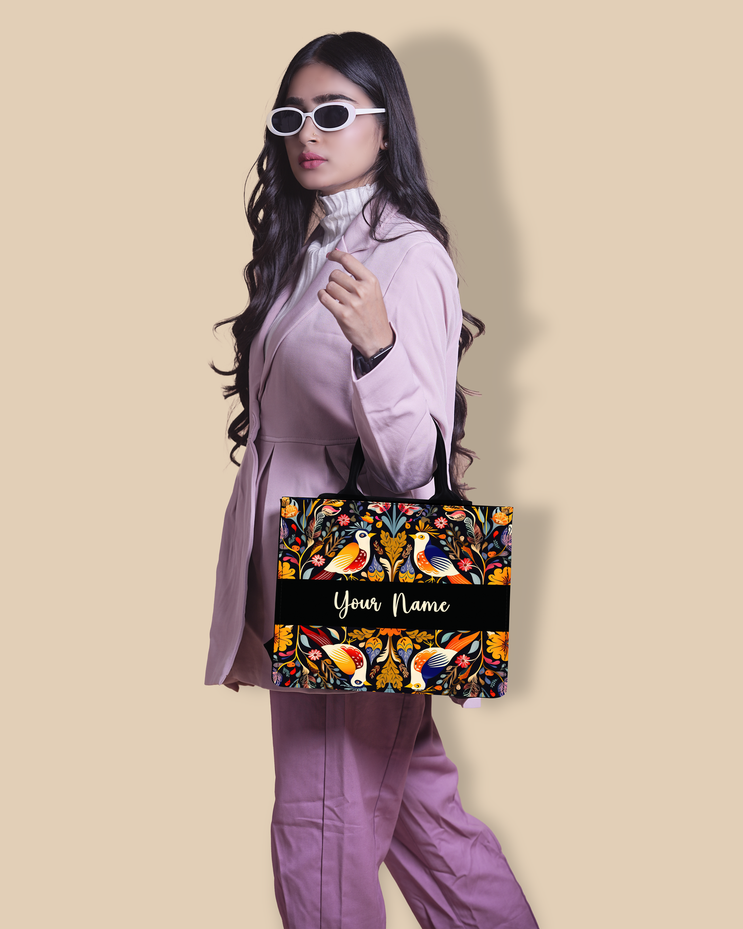 Customized small Tote Bag Designed With Beautiful Birds And Embellished Flowers